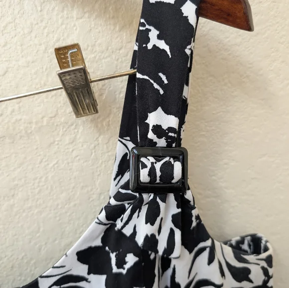CHAPS by Ralph Lauren black & white Floral sheath Midi sundress. Size 16 - Picture 3 of 6